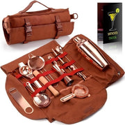 Set da cocktail 17 pezzi in ottone con set di utensili da bar portatile - set da bar da viaggio in acciaio rosso dorato