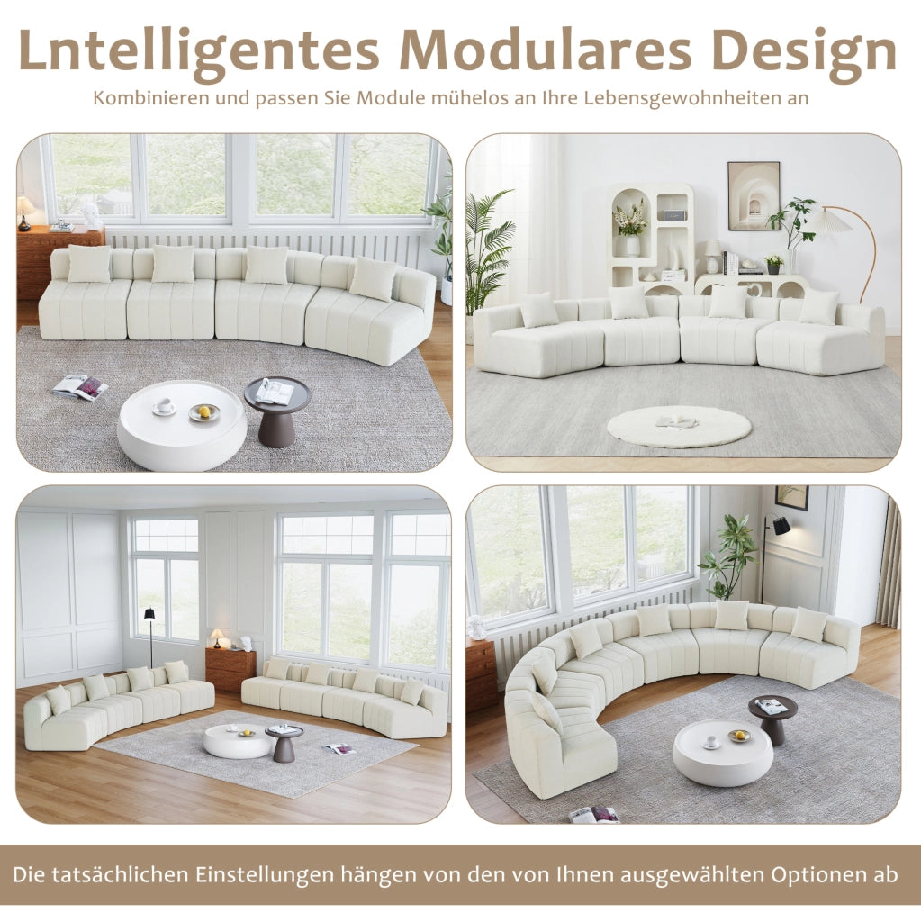 Divano modulare in ciniglia beige a 2 moduli