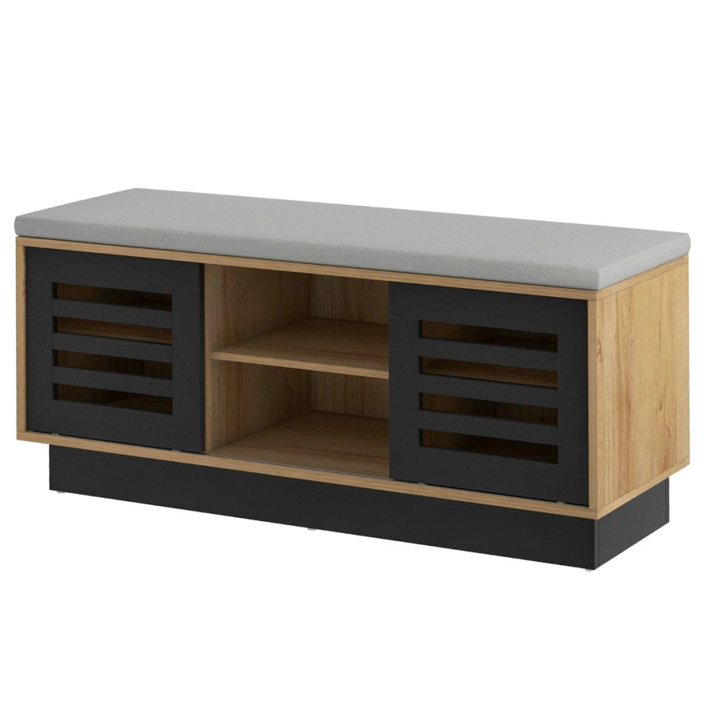 Panca scarpiera con 6 scomparti e 3 ripiani regolabili-Panca porta scarpe con cuscino 2 ante scorrevoli Naturale