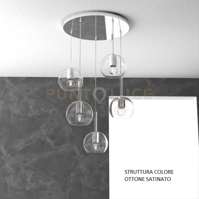 SOSP. OTTONE SAT. TONDA 5 LUCI VETRI TUTTI PICCOLO TRASPARENTE 1155OS-S5 TP-TR