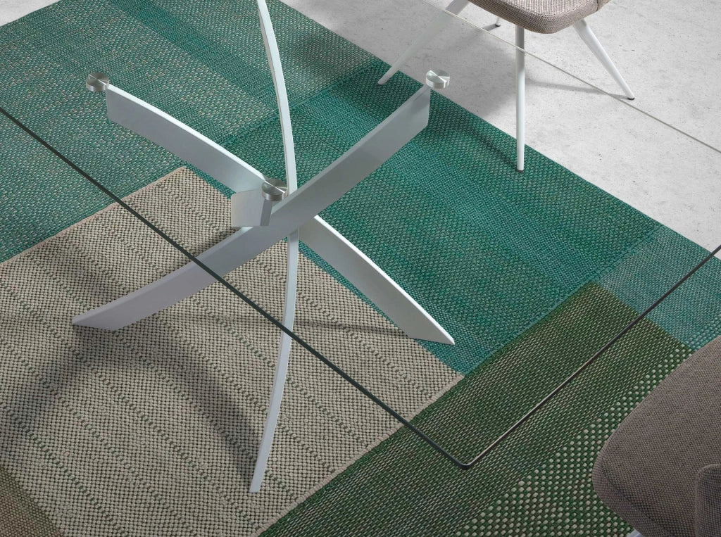 Tavolo da pranzo rettangolare vetro temperato e acciaio bianco