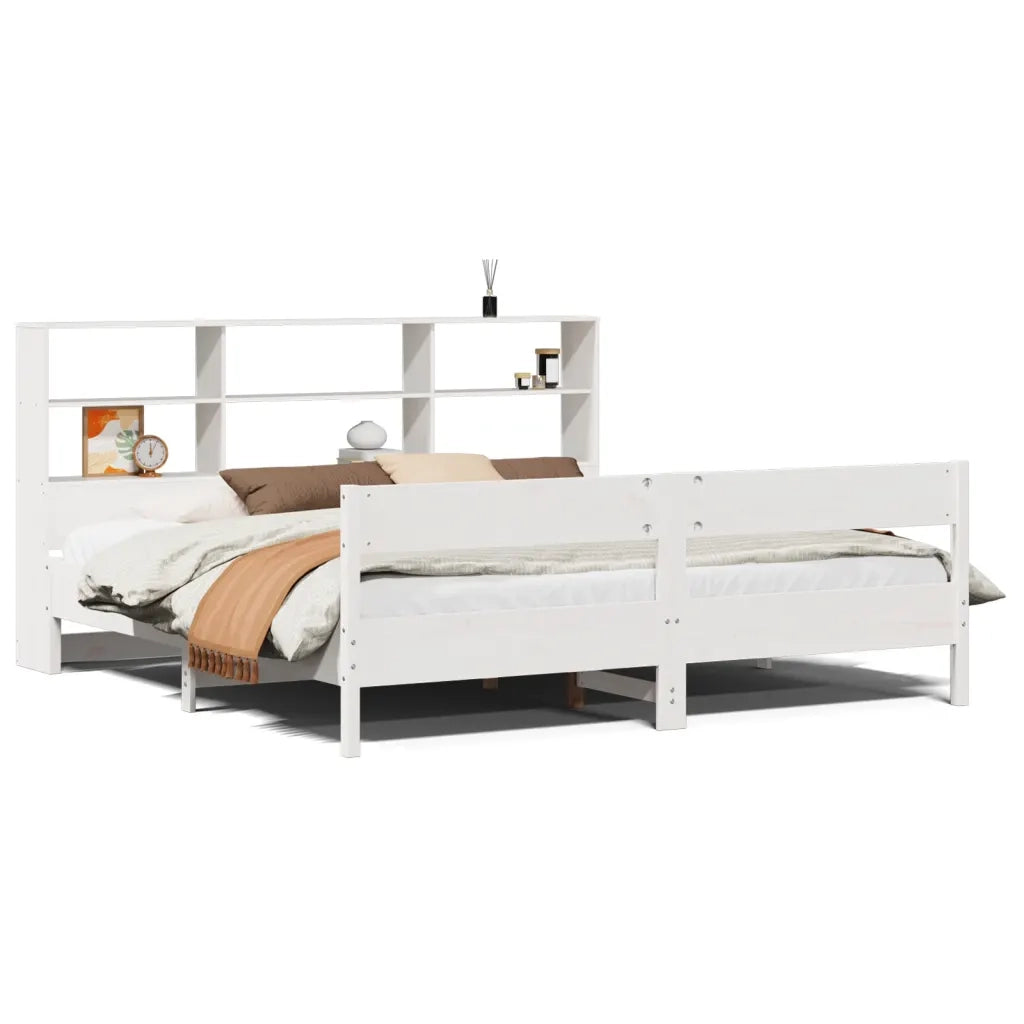 Letto matrimoniale | Letto per adulti | Giroletto con Libreria senza Materasso 180x200 cm in Legno Pino