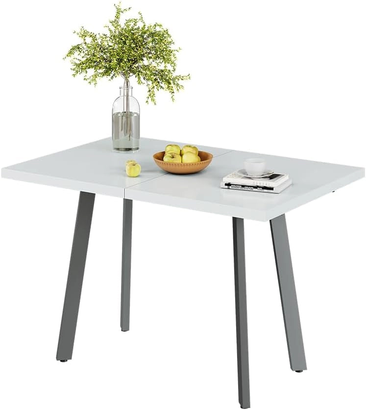 tavolo da pranzo allungabile Tisko, Bianco/Grigio, 160 x 80 cm con piano d'appoggio allungabile, estendibile fino a 160 cm con prolunga integrata