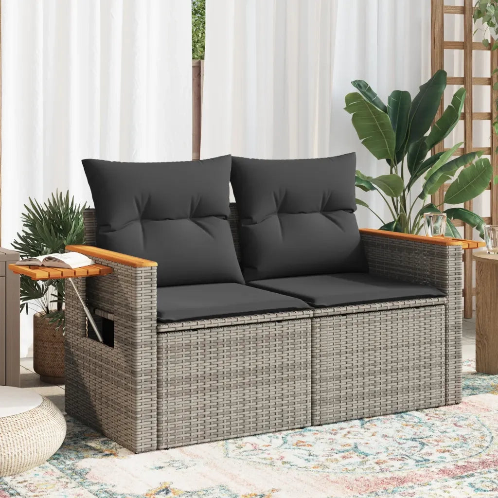 Divano da Giardino con Cuscini 2 Posti-Sofa da Giardino-Divano da esterno Grigio in Polyrattan 570289