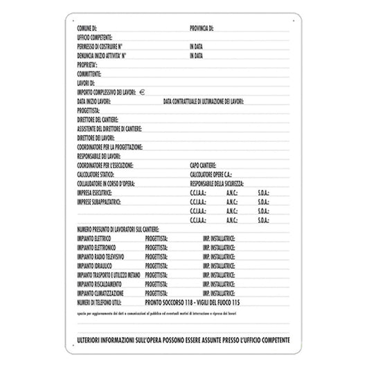 CARTELLO CONCESSIONE EDILIZIA cm 60 x 80- 10 pezzi