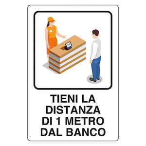 CARTELLO 'TIENI DISTANZA 1 METRO' cm 20 x 30 - alluminio