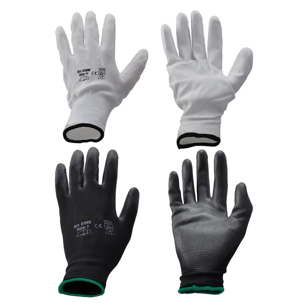 GUANTI POLIESTERE / POLIURETANO Tg. 7 (S) - palmo bianco- 12 coppia  - GRIFON SAFETY