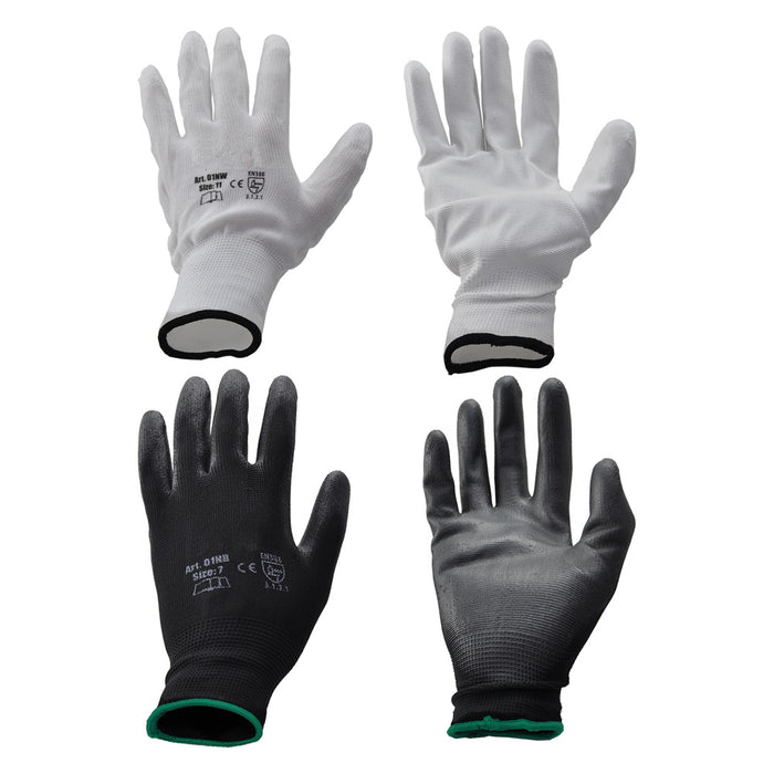 GUANTI POLIESTERE / POLIURETANO Tg. 7 (S) - palmo bianco- 12 coppia  - GRIFON SAFETY