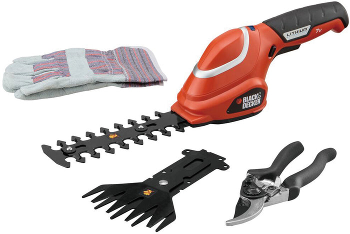 Black+Decker KIT CESOIA E SFOLTIRAMI A BATTERIA GSL700KIT-QW 7 V con guanti e cesoie