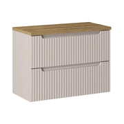 Set da bagno VANO cachemire e quercia 80cm: mobile sottolavabo con cassetti scanalati verticalmente + piano per lavabo