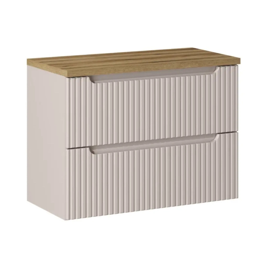 Set da bagno VANO cachemire e quercia 80cm: mobile sottolavabo con cassetti scanalati verticalmente + piano per lavabo