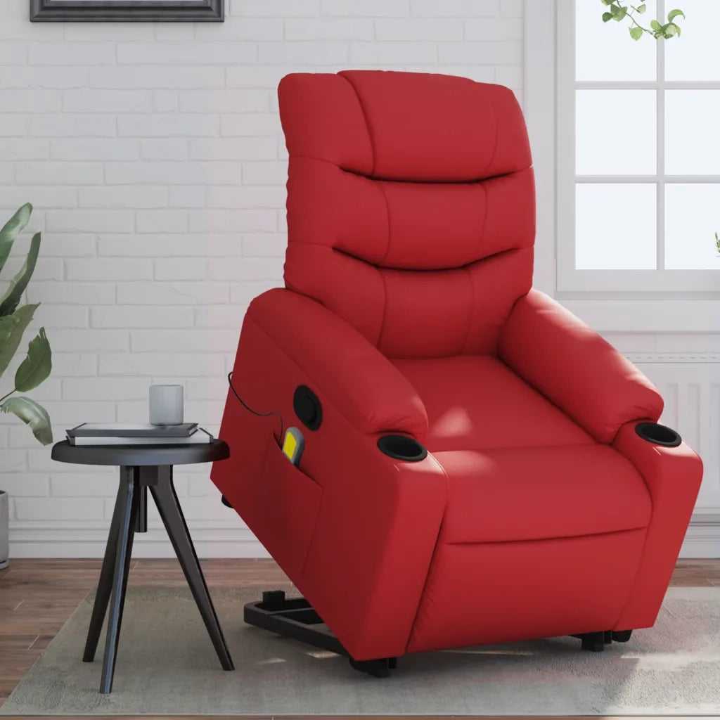 Divano Sedia-Poltrona Alzapersona Reclinabile Massaggio Rosso in Similpelle 306603