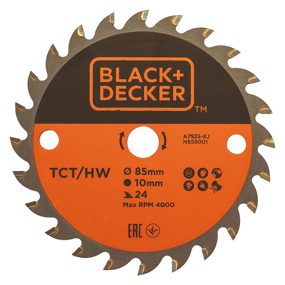 LAMA TCT PER MINI SEGA CIRCOLARE 'A7525-XJ' ø 85 mm foro 10 mm - 24 denti  - BLACK DECKER