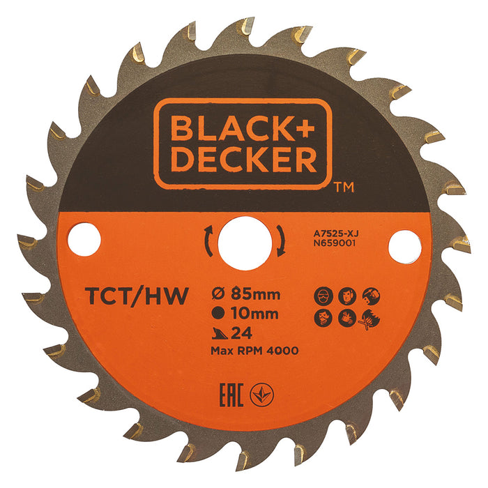 LAMA TCT PER MINI SEGA CIRCOLARE 'A7525-XJ' ø 85 mm foro 10 mm - 24 denti  - BLACK DECKER