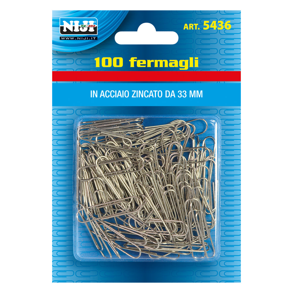 FERMAGLI PER CARTA metallo mm.33 - 100 pz- 24 blister  - LEBEZ