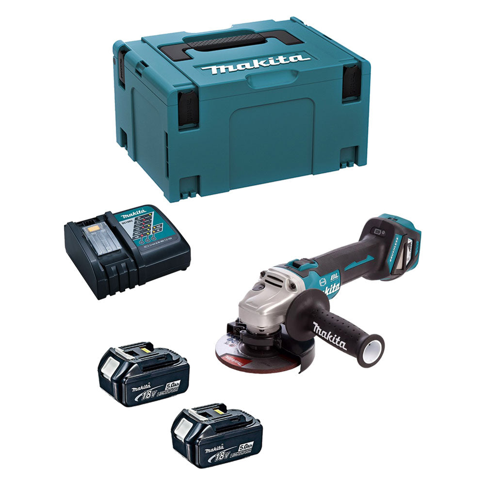 SMERIGLIATRICE ANGOLARE A BATTERIA 'DGA513RTJ' 18V batt.5,0 Ah Litio - 2 batterie  - MAKITA