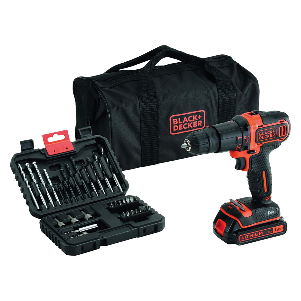 TRAPANO AVVITATORE A BATTERIA CON PERCUSSIONE 'BDCHD18S32-QW' 18V - 1,5 ah Litio  - BLACK DECKER