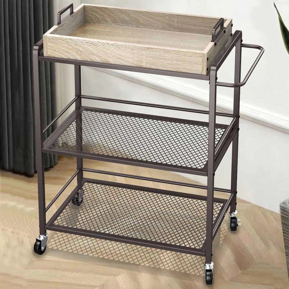 Carrello da Cucina con Ruote 65x33x91 cm Portaoggetti con 3 Ripiani Bronzo