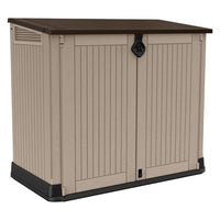 Baule porta attrezzi da esterno in resina effetto legno con doppia anta Store It Out Midi beige marrone Keter