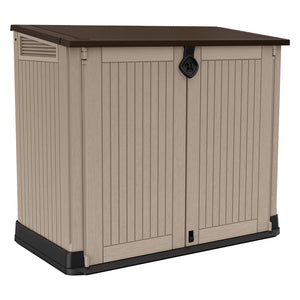 Baule porta attrezzi da esterno in resina effetto legno con doppia anta Store It Out Midi beige marrone Keter