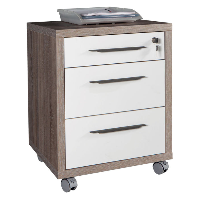 CASSETTIERA UFFICIO 3 CASSETTI LINEA 'CHANIA' cm. 45 x 48 x h.63 - rovere/bianco  - COMPOSAD