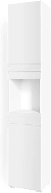Mobile bagno alto Fredd, Bianco lucido, 36.4 x 190.5 cm, a parete con due ripiani interni regolabili