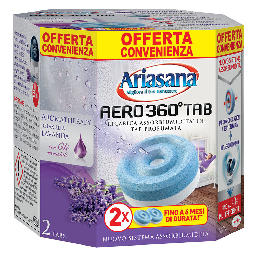 RICARICA ASSORBIUMIDITA' 'ARIASANA AERO 360  ° BIPAC bipack (2 x gr.450) lavanda- 12 confezione  - ARIASANA
