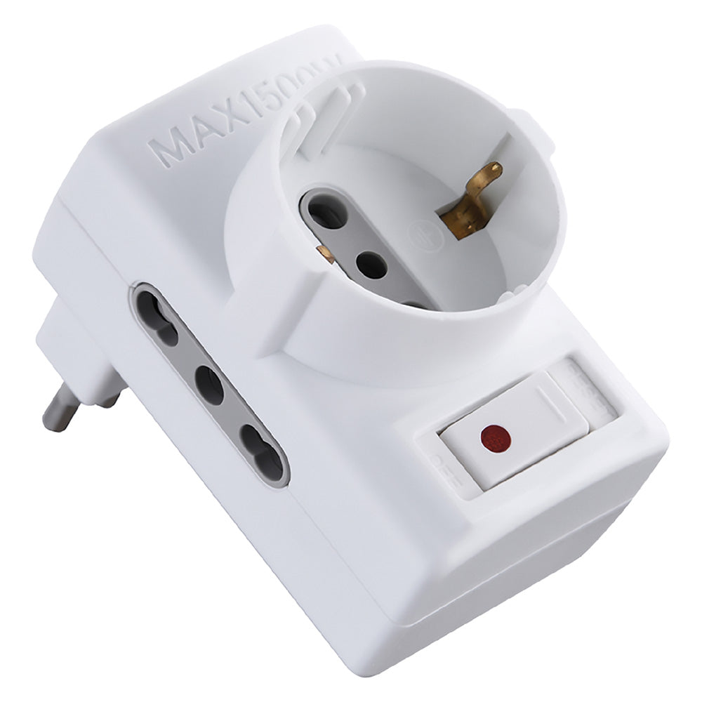 ADATTATORE TRIPLO CON PROTEZIONE SOVRACCARICO Spina 2P+T10A - art.70025  - ELECTRALINE