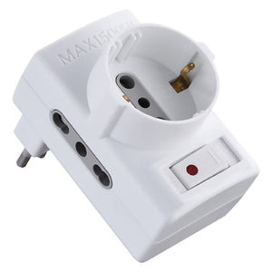 ADATTATORE TRIPLO CON PROTEZIONE SOVRACCARICO Spina 2P+T10A - art.70025  - ELECTRALINE