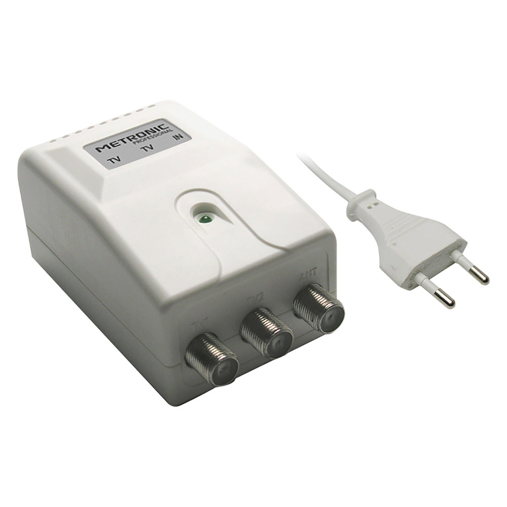 ALIMENTATORE PER AMPLIFICATORE ANTENNA 2 OUT 1 ingresso FM/UHF/VHF - 2 uscite TV  - METRONIC