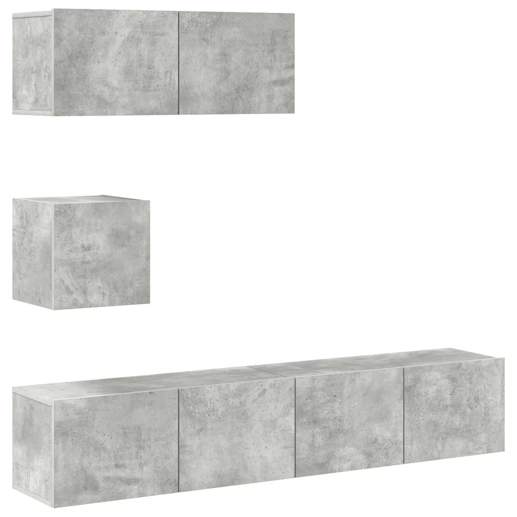 Set di Mobili Porta TV 4 pz Grigio Cemento in Legno Multistrato 3114649