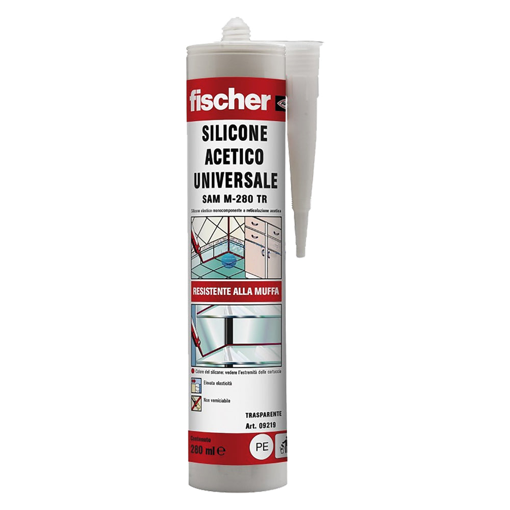 SILICONE ACETICO UNIVERSALE RAL 9010 bianco ml 280- 25 pezzi  - FISCHER