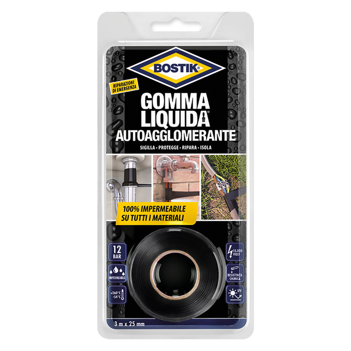 GOMMA LIQUIDA NASTRO AUTOAGGLOMERANTE mm 25 x 3 mt- 6 pezzi  - BOSTIK