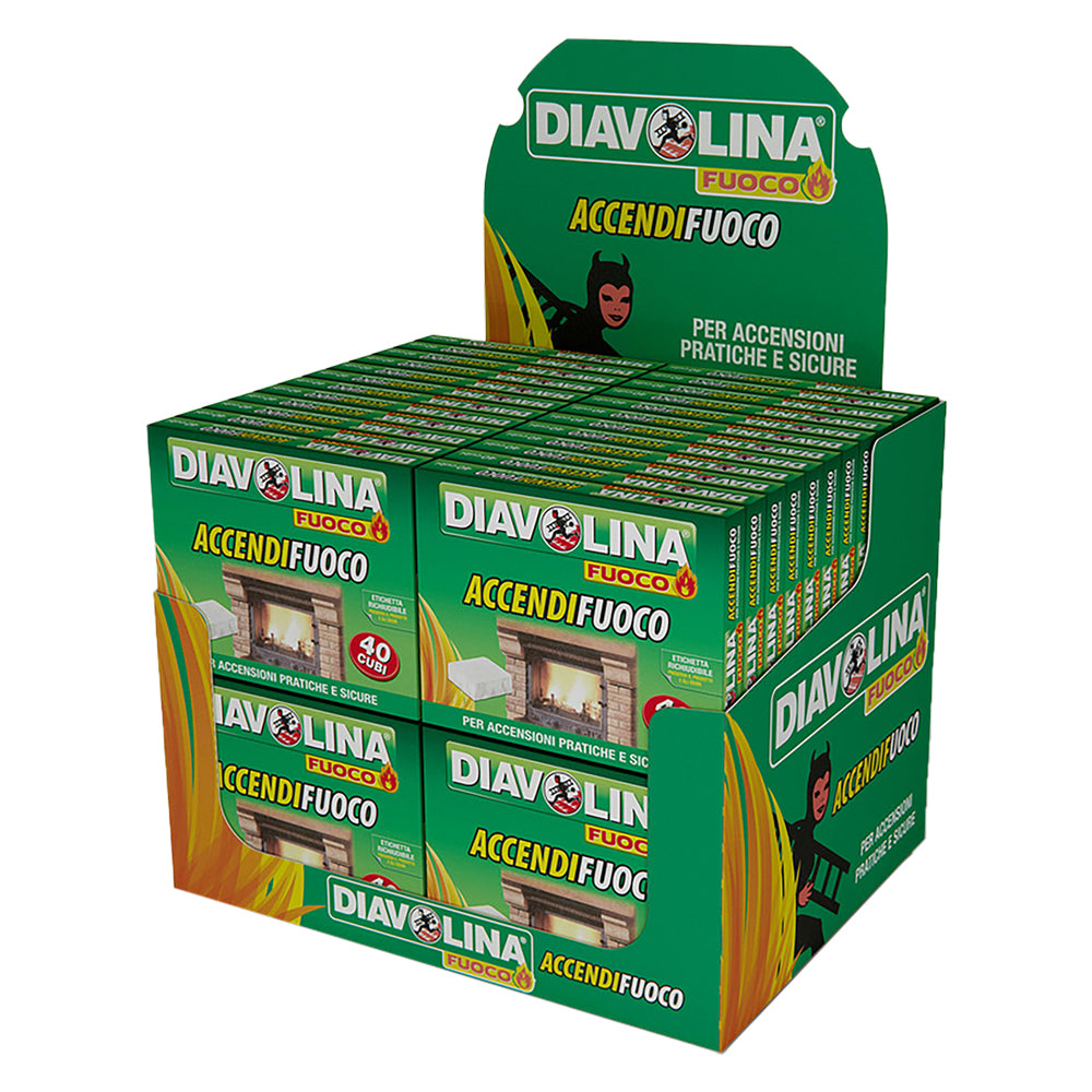 ESPOSITORE DIAVOLINA ACCENDIFUOCO 40 CUBI DA BANCO 48 cf. cm.37 x 29 x h.29,5  - DIAVOLINA