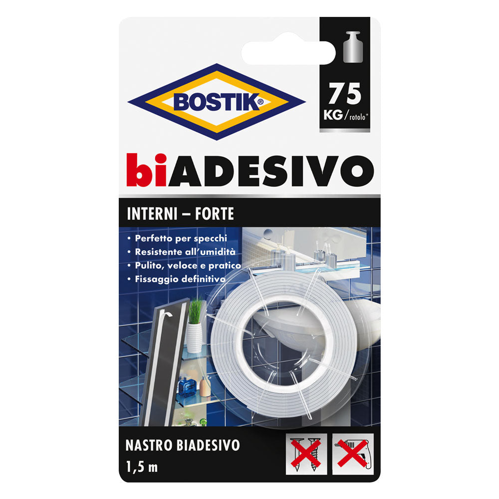NASTRO BIADESIVO IN SCHIUMA PER INTERNI mm. 19 x 1,5 mt- 6 pezzi  - BOSTIK