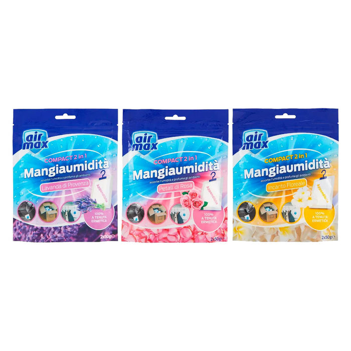 ASSORBIUMIDITA' IN BUSTA APPENDIBILE 'COMPACT' 2 buste x 50 gr. - fragranze miste- 12 confezione  - AIRMAX