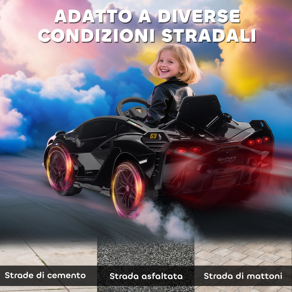 Macchina Elettrica per Bambini Licenza Ufficiale Lamborghini Sian 12V con Telecomando Nero
