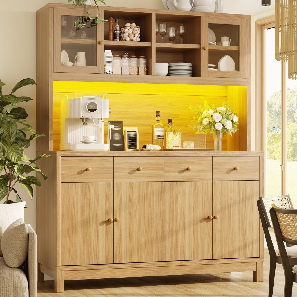 Credenza LED RGB con 4 cassetti; ante e ripiani regolabili; in MDF; per cucina; 140 × 38;5 × 180 cm