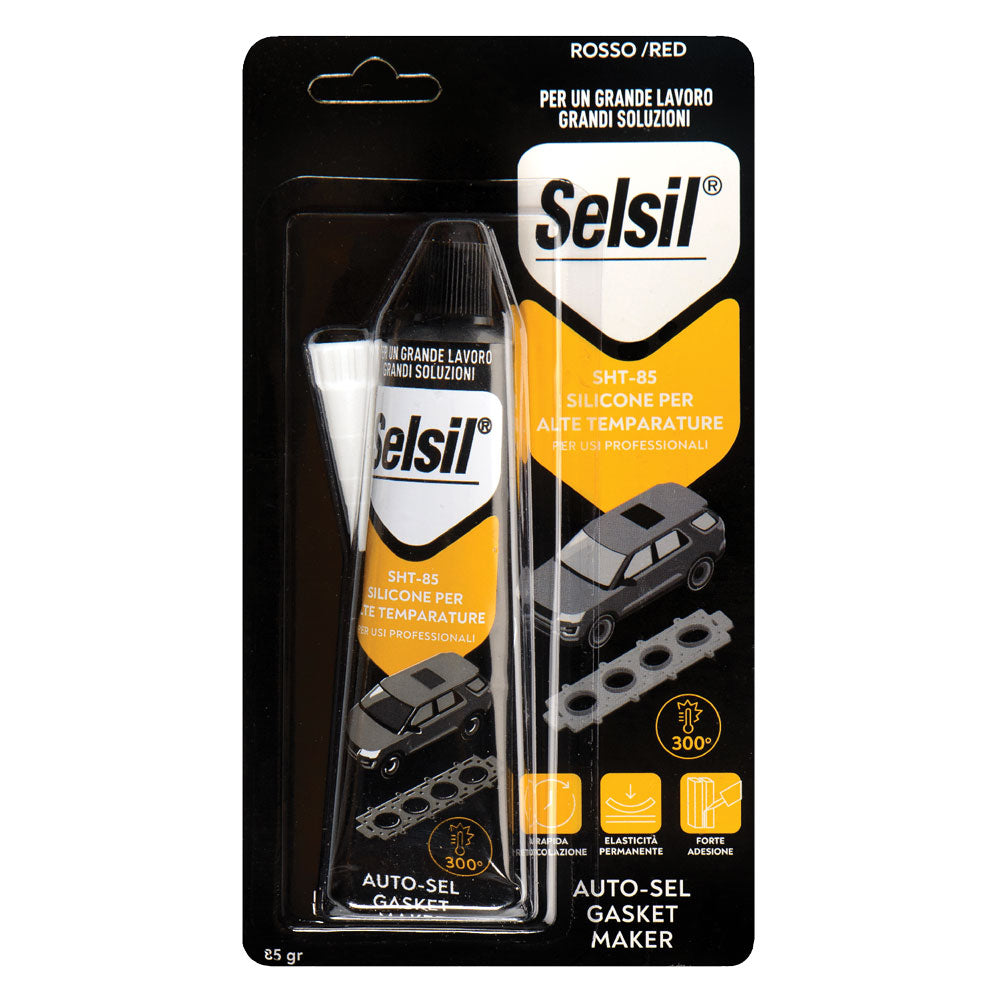 SILICONE ACETICO ALTA TEMPERATURA 'SNH' rosso gr 85 - (ral 3024) tubetto- 12 pezzi  - SELSIL