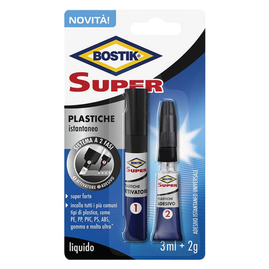 ADESIVO ISTANTANEO 'SUPER PLASTICHE' gr. 2 + attivatore da 3 ml- 6 blister  - BOSTIK
