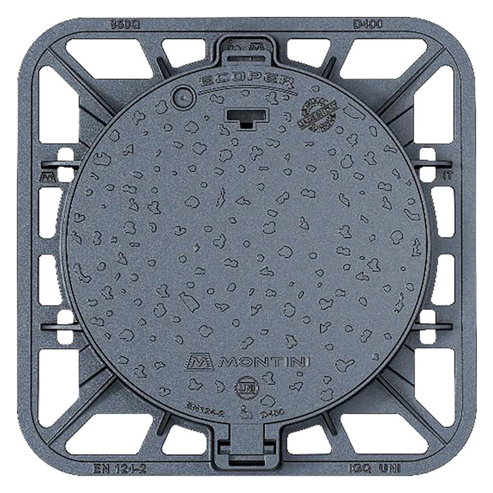 CHIUSINO IN GHISA CLASSE D400 ECOPER Q - 85 x 85 - botola 65 cm / Kg 60,5  - MONTINI