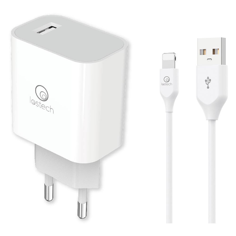 SET DI CARICA DA MURO A SINGOLA USB cavo USB attacco lightning apple (pot.max 18W)  - LOSTECH