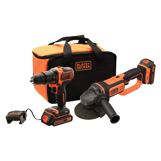 TRAPANO AVVITATORE A BATTERIA CON PERCUSSIONE + SMERIGLIATRICE IN SET 'BCK24D2S-QW'  18V - 2 ah Litio  - BLACK DECKER