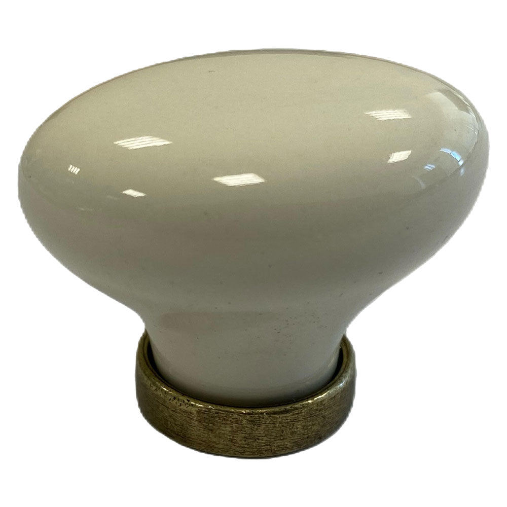 POMOLO PER MOBILI 'OVALE' base oro luc. / fondo bianco / decoro N.44- 10 pezzi