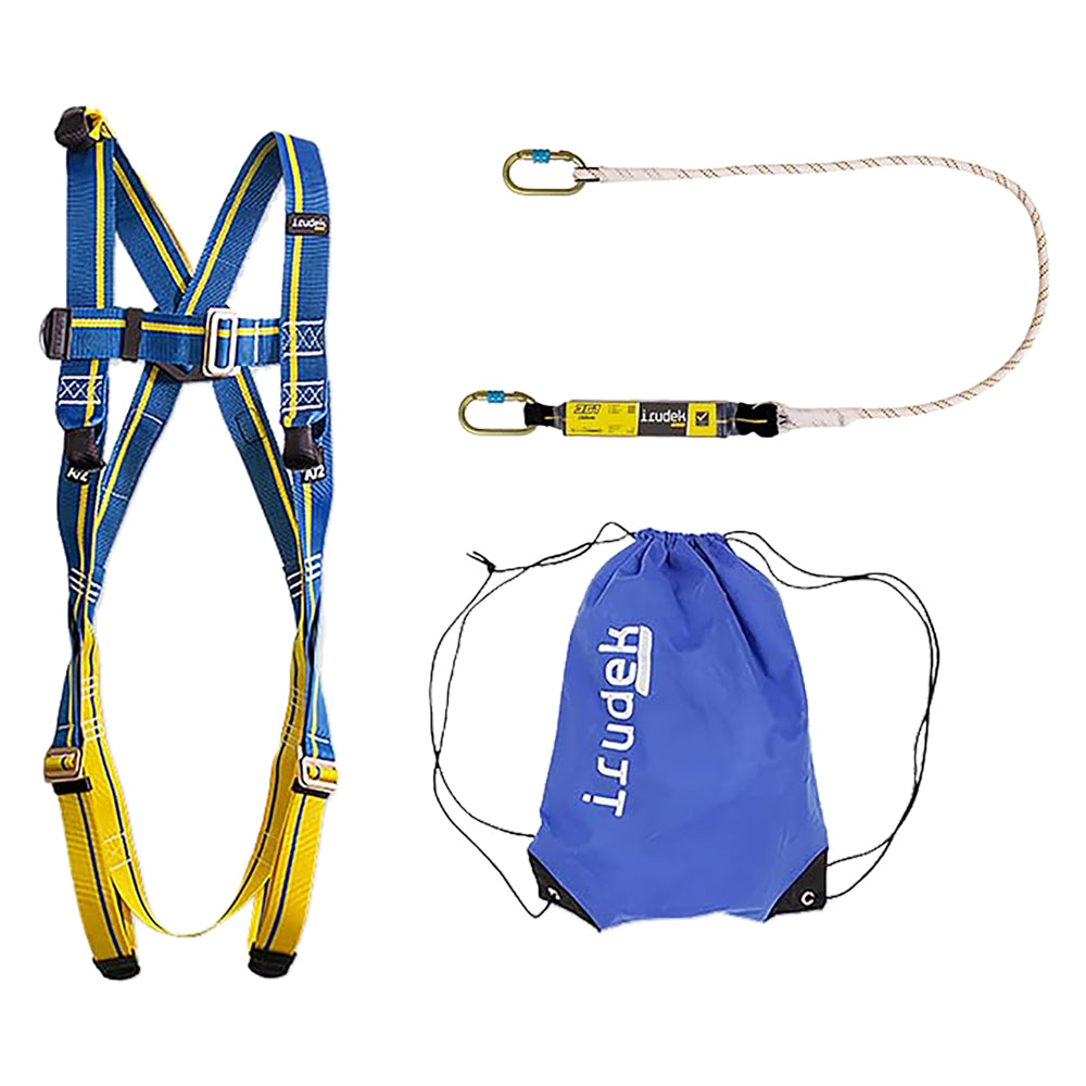 SISTEMA ANTICADUTA IN KIT 'APENINOS' imbracatura dorsale + cordino + connettore  - IRUDEK