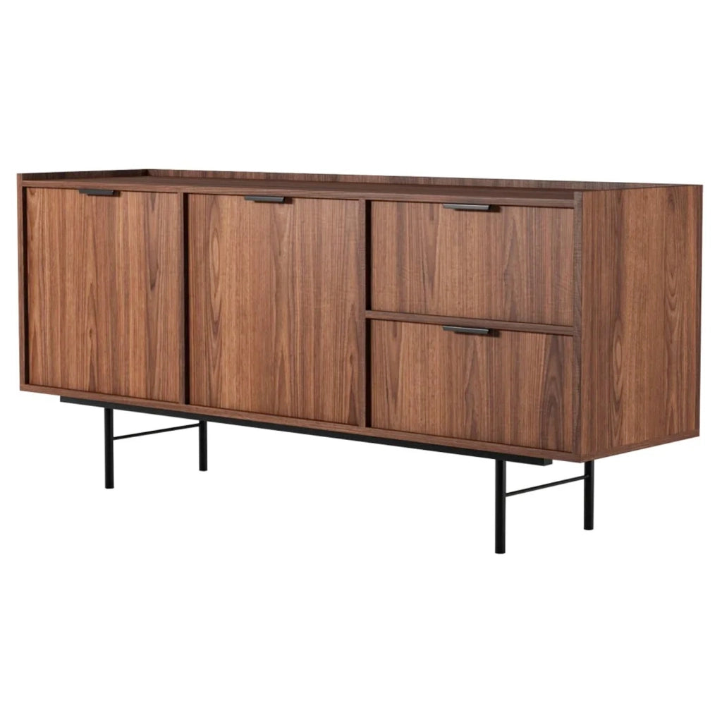 Madia Credenza Moderna Con 2 Ante 2 Cassetti Ampio Spazio Contenitivo Ripiani Interni Struttura In Melaminico Gambe In Metallo Per Soggiorno Sala Da Pranzo Ingresso 150 X 40 X 68 Cm Noce