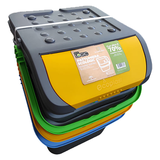 PATTUMIERA PER RACCOLTA DIFFERENZIATA SET 'ECOLOGIC TRIS' cm 38 x 36,5 x h.37 - 28 lt. (misura singolo secchio)  - ECOPLAST