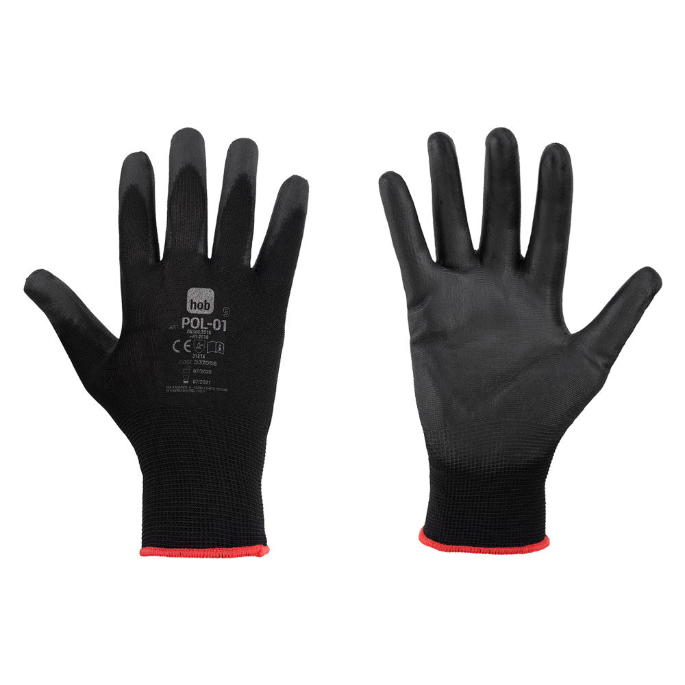 GUANTI POLIESTERE/POLIURETANO 'SPECIAL HOB POL-01' Tg. 9 - colore nero- 12 coppia  - NERI