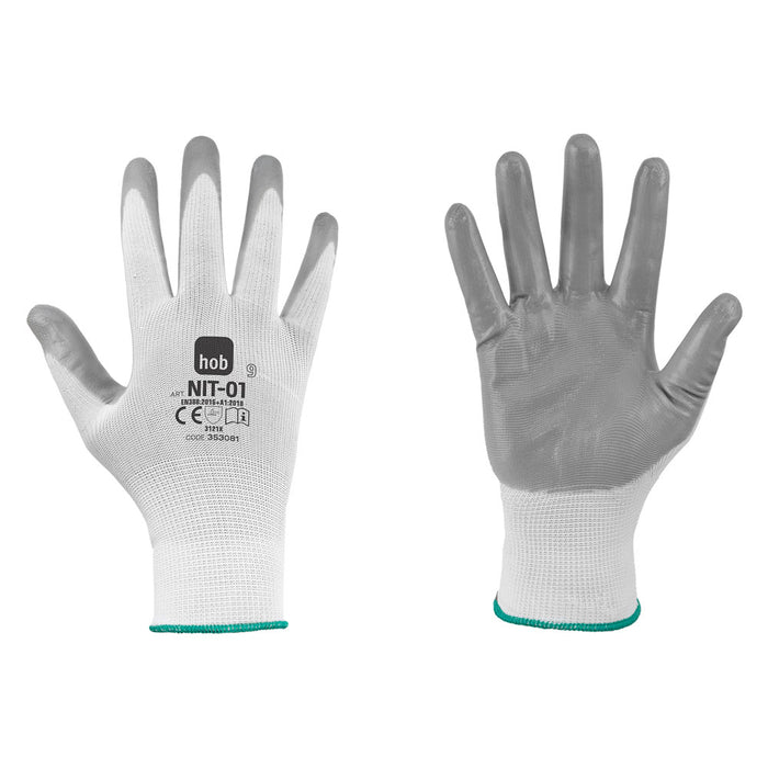 GUANTI NITRILE/POLIESTERE 'NIT-01 HOB SPECIAL' Tg. 9 - colore bianco/grigio- 12 coppia  - NERI