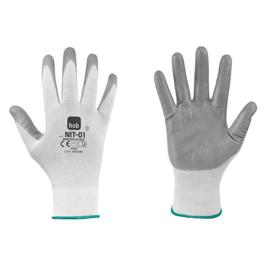 GUANTI NITRILE/POLIESTERE 'NIT-01 HOB SPECIAL' Tg. 10 - colore bianco/grigio- 12 coppia  - NERI